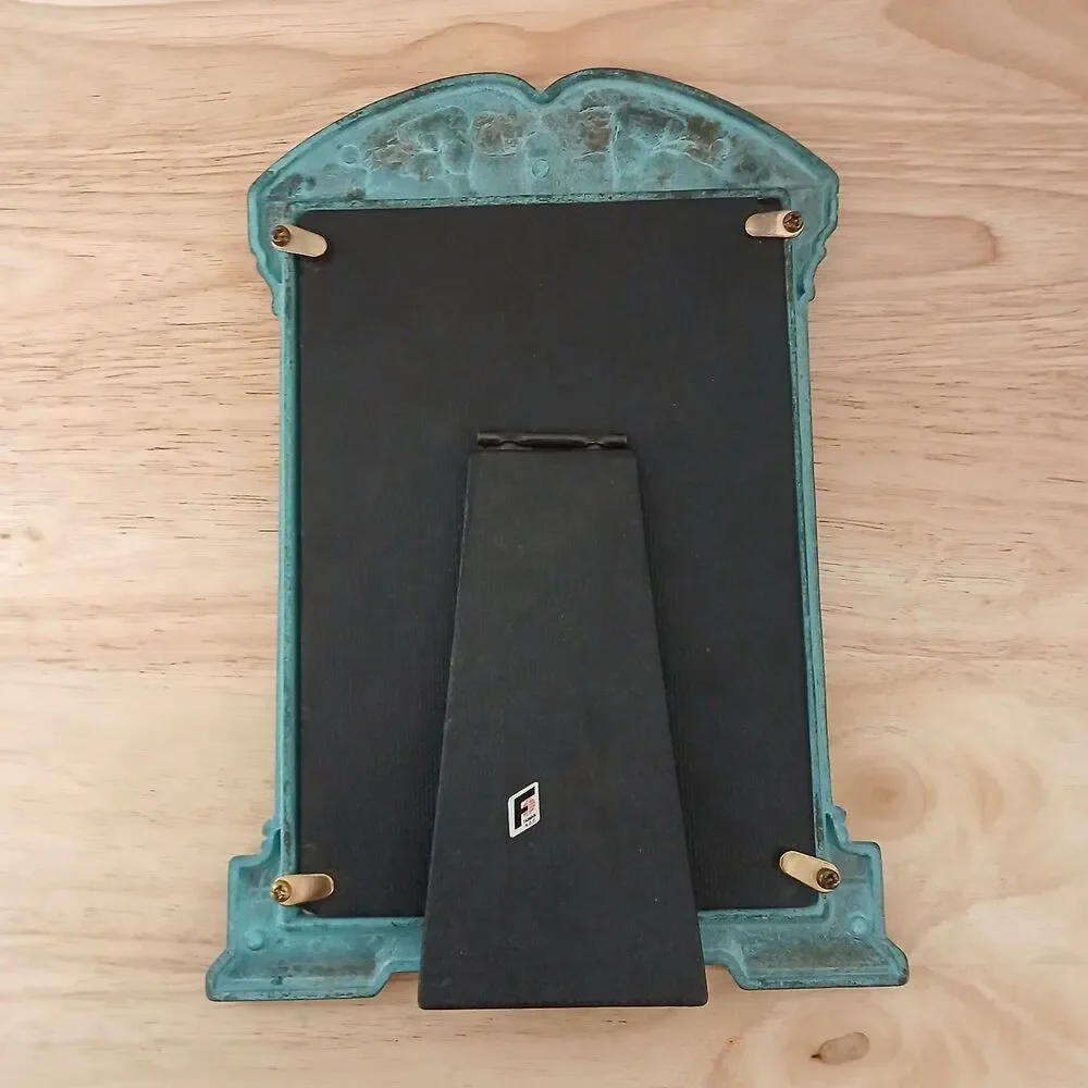 Vintage Greek Revival Metal Faux Verdigris & Gold Picture Frame 4x6 Photo Insert